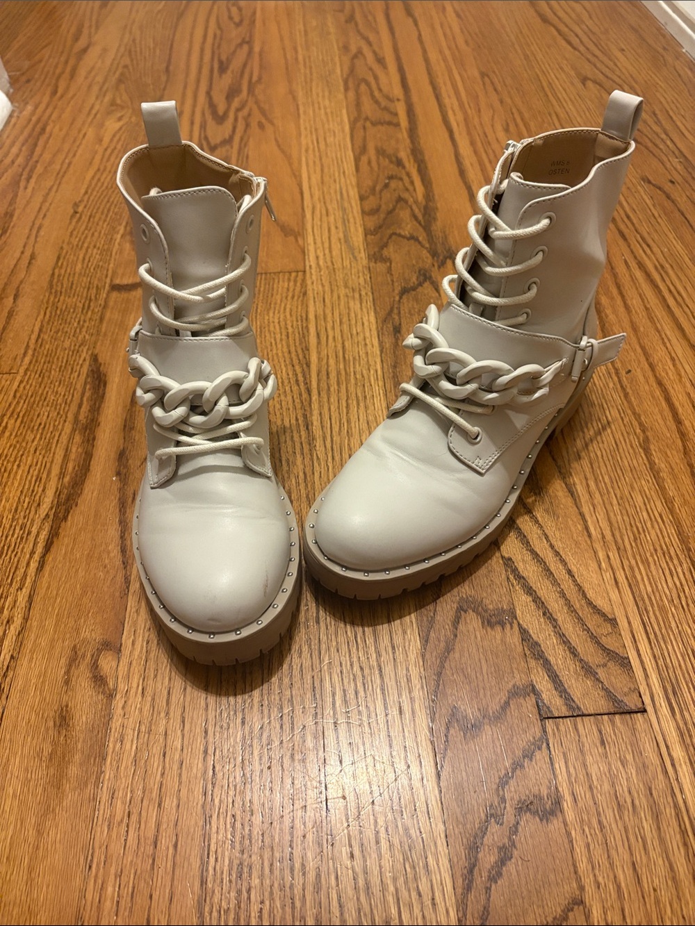 DV by Dolce vita Lace-Up Combat Boots with Chain Accent in Cream size 8